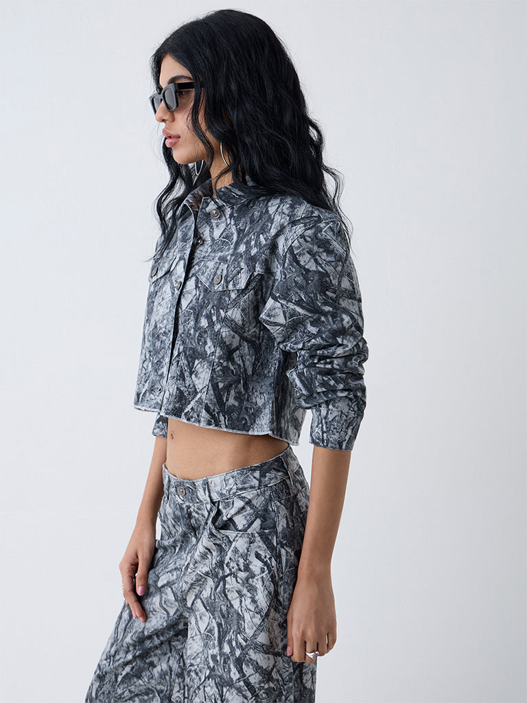 Nuon Grey Camouflage Printed Cotton-Blend Jacket