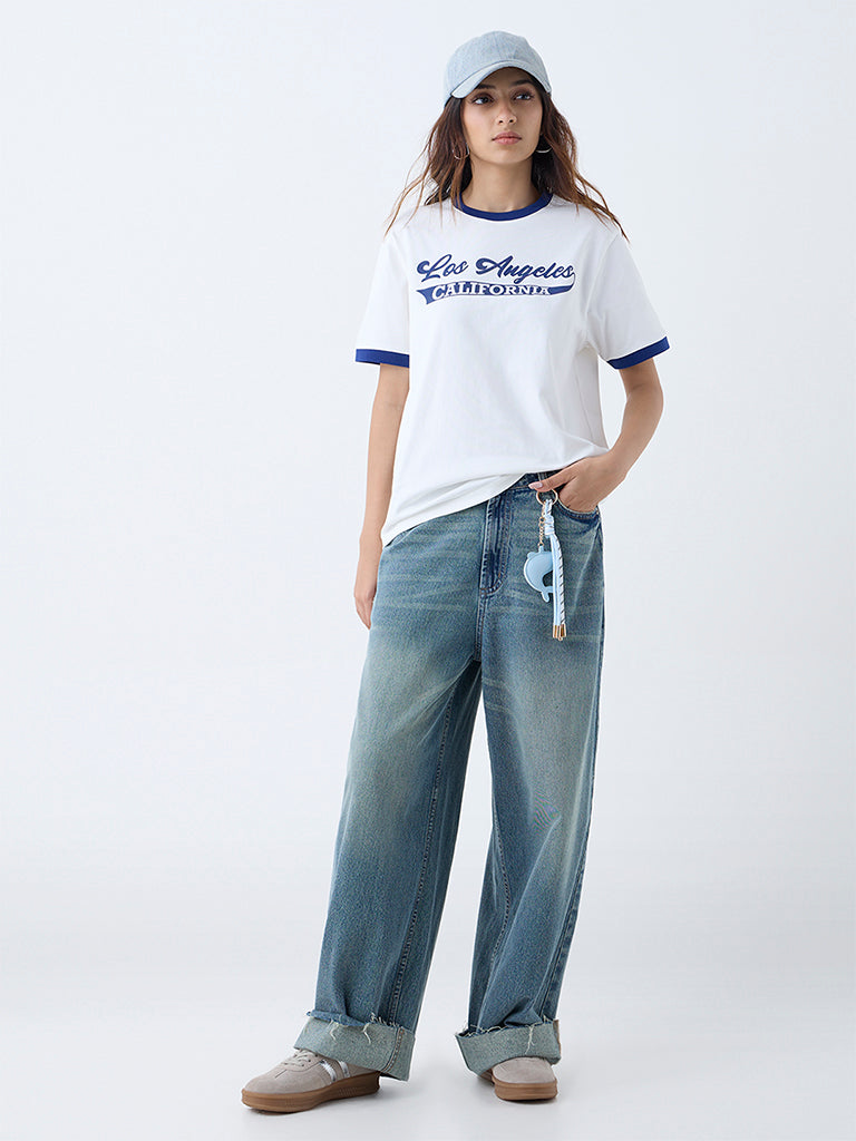 Nuon White Typographic Cotton T-Shirt
