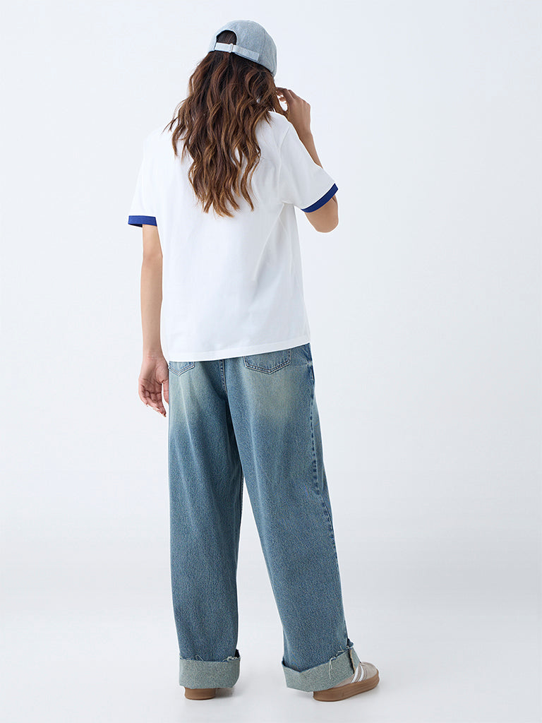 Nuon White Typographic Cotton T-Shirt