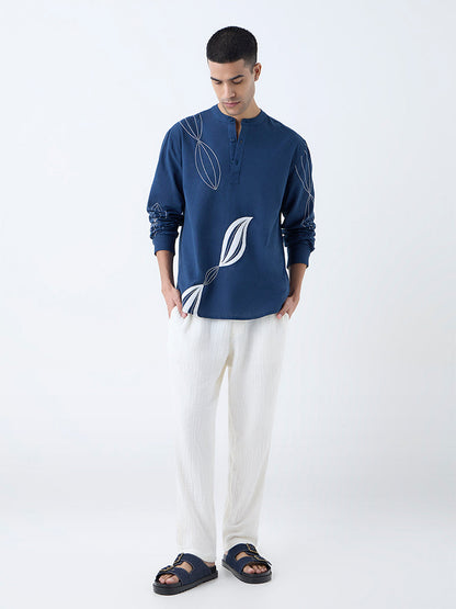 ETA Indigo Embroidered Relaxed-Fit Cotton-Blend Shirt
