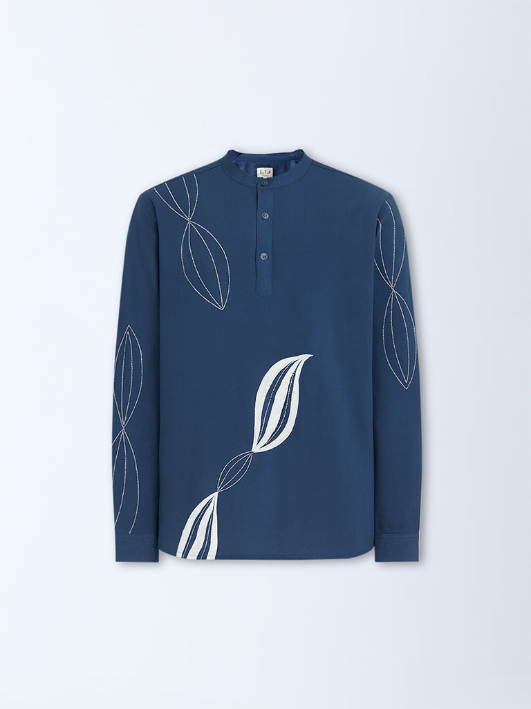 ETA Indigo Embroidered Relaxed-Fit Cotton-Blend Shirt