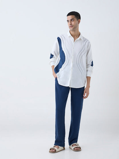 ETA White Printed Relaxed-Fit Cotton-Blend Shirt