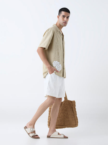 ETA Taupe Embroidered Relaxed-Fit Cotton-Blend Shirt