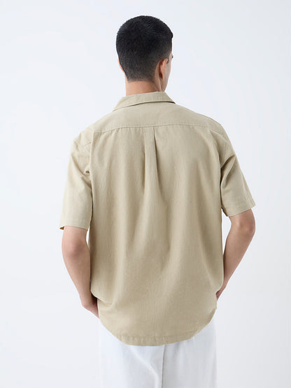 ETA Taupe Embroidered Relaxed-Fit Cotton-Blend Shirt
