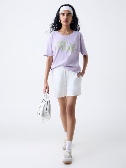 Studiofit Lilac Text Design T-Shirt