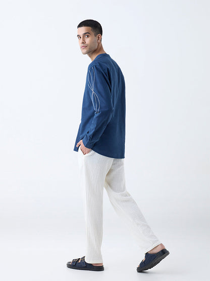 ETA White Textured Relaxed-Fit Mid-Rise Cotton Chinos
