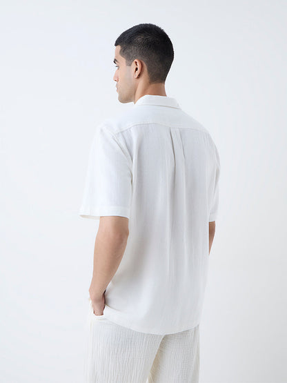 ETA Off-White Embroidered Relaxed-Fit Cotton Shirt