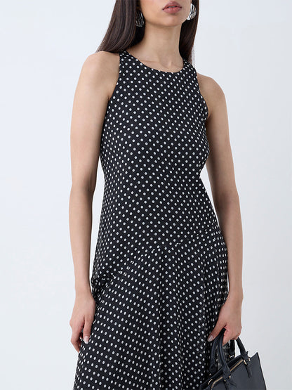 Wardrobe Black Polka Dotted Drop-Waist Dress