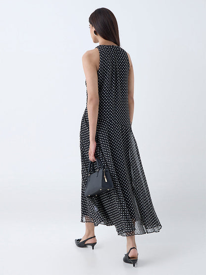 Wardrobe Black Polka Dotted Drop-Waist Dress