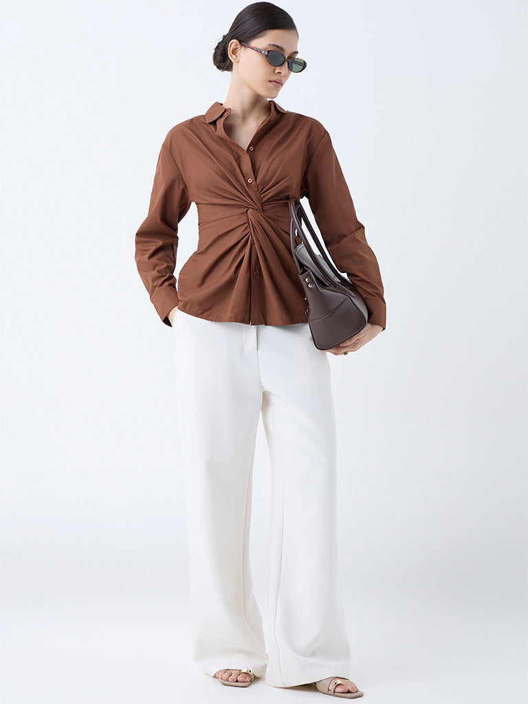 Wardrobe Brown Knot-Detailed Shirt