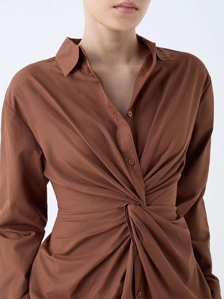 Wardrobe Brown Knot-Detailed Shirt