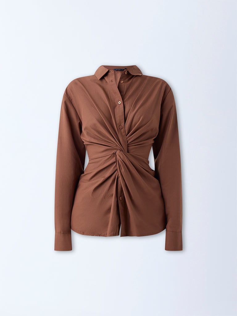 Wardrobe Brown Knot-Detailed Shirt