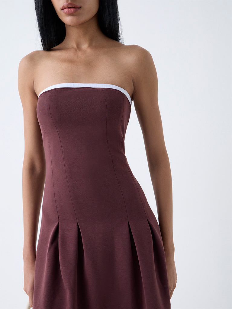 Studiofit Dark Brown Box Pleated Tube Dress