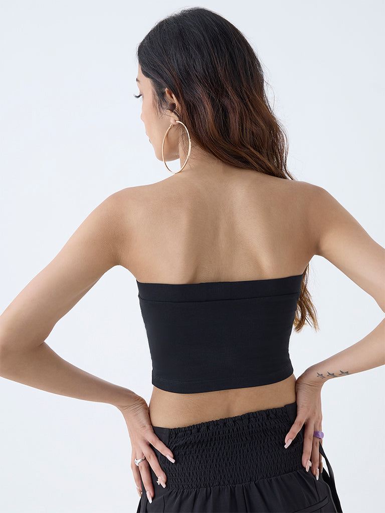 Nuon Black Text Printed Cotton-Blend Tube Top