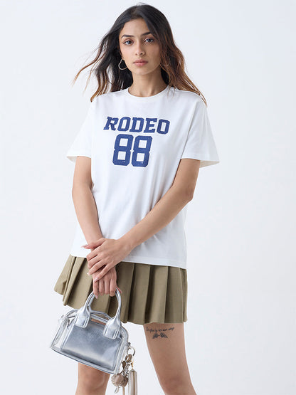 Nuon White Numerical Printed Cotton T-Shirt
