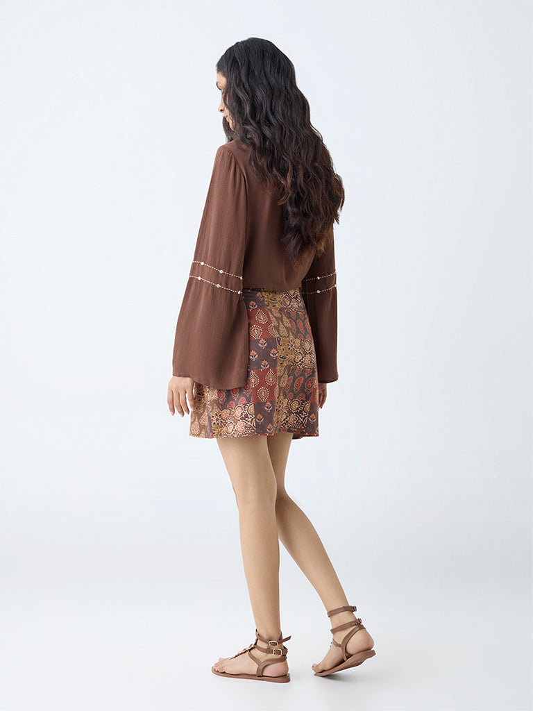 Bombay Paisley Brown Printed Cotton Skirt
