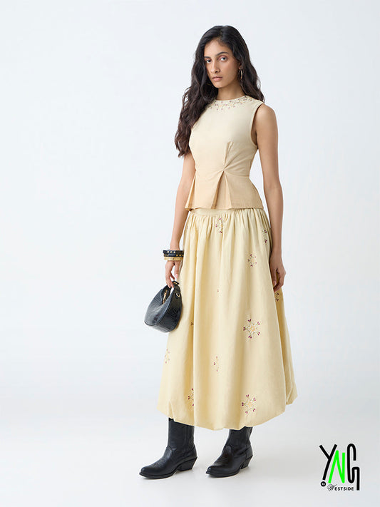 Bombay Paisley Beige Embroidered Cotton Bubble Skirt