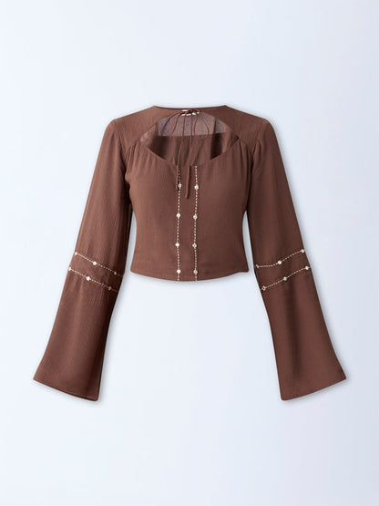 Bombay Paisley Brown Cut-Out Detailed Top