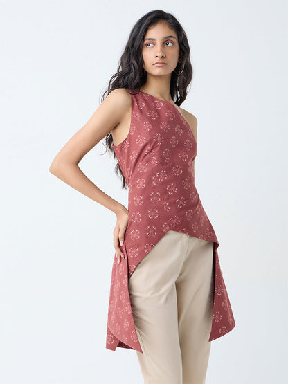 Bombay Paisley Red Floral Design One-Shoulder Cotton Top