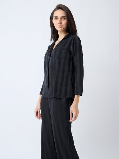 Wunderlove Black Self-Striped Shirt and Pyjamas Set