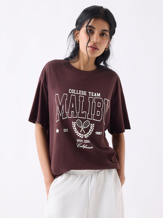 Superstar Dark Brown Typographic Cotton T-Shirt