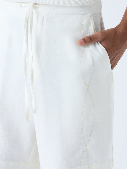 ETA White Embroidered Relaxed-Fit Mid-Rise Cotton-Blend Shorts