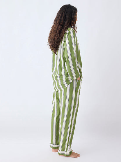Wunderlove Green Pattern Cotton Shirt and Pyjamas Set