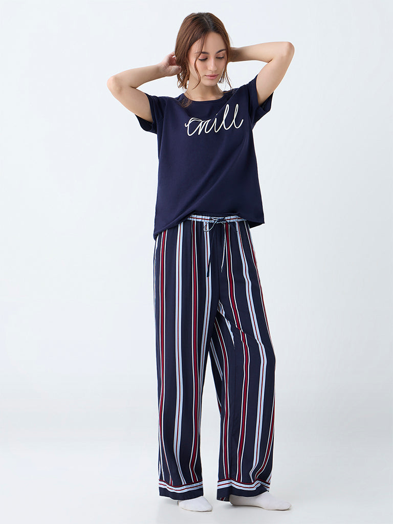 Wunderlove Navy Striped High-Rise Pants