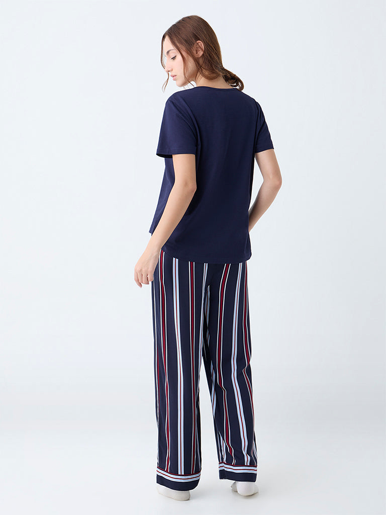 Wunderlove Navy Striped High-Rise Pants