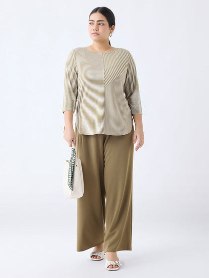 Gia Beige Stripe Patterned T-Shirt
