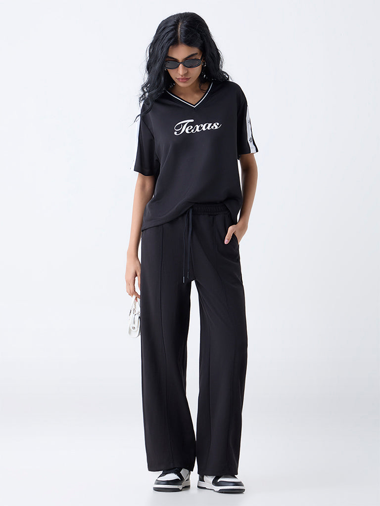 Studiofit Black Solid High-Rise Track Pants