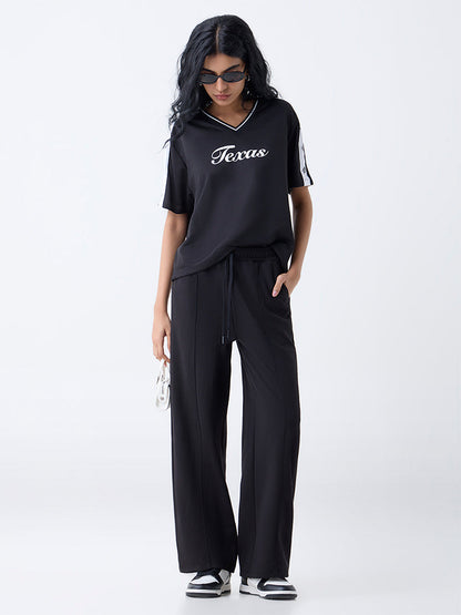 Studiofit Black Solid High-Rise Track Pants