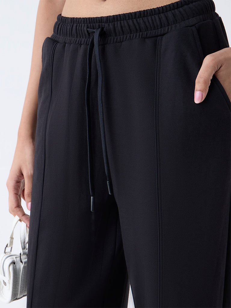 Studiofit Black Solid High-Rise Track Pants