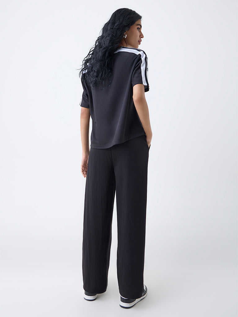 Studiofit Black Solid High-Rise Track Pants
