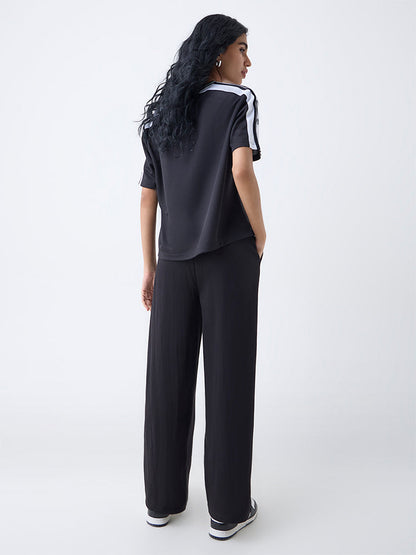 Studiofit Black Solid High-Rise Track Pants