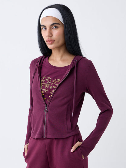 Studiofit Plum Ribbed-Textured Cotton-Blend Jacket