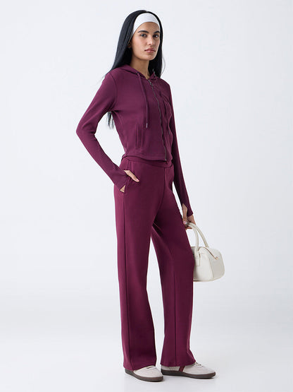 Studiofit Plum Ribbed-Textured Cotton-Blend Jacket