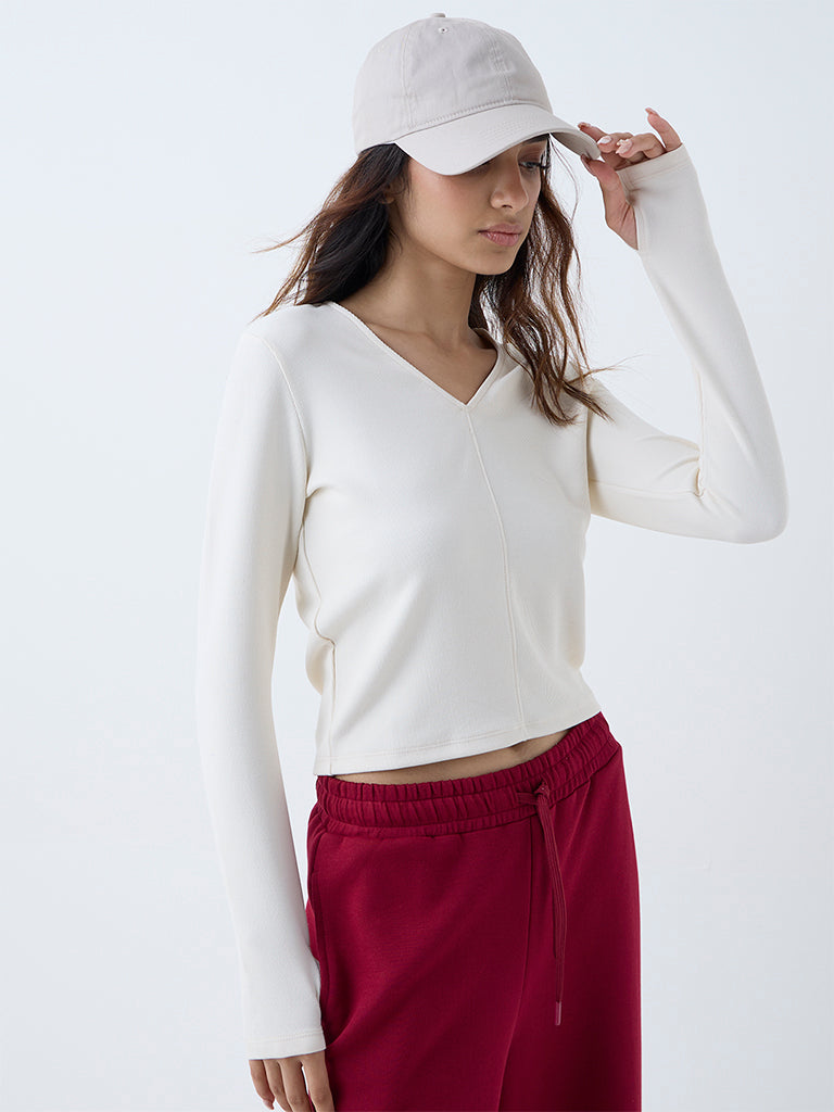 Studiofit Off-White Ribbed T-Shirt