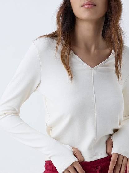 Studiofit Off-White Ribbed T-Shirt