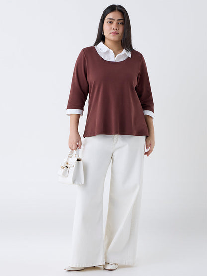Gia Brown Solid Cotton T-Shirt