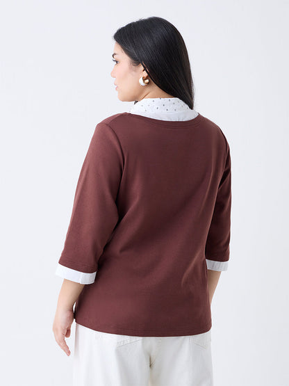 Gia Brown Solid Cotton T-Shirt