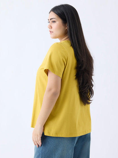 Gia Mustard Printed Cotton T-Shirt