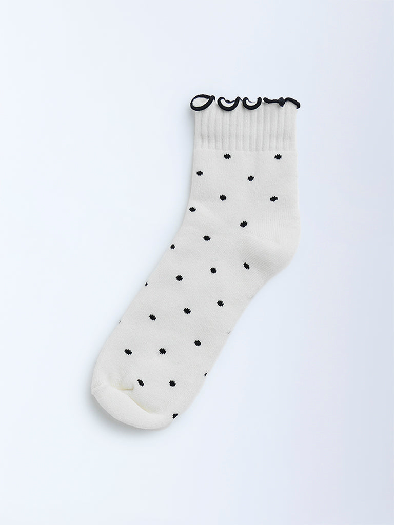 Superstar White Polka Dotted Cotton-Blend Socks