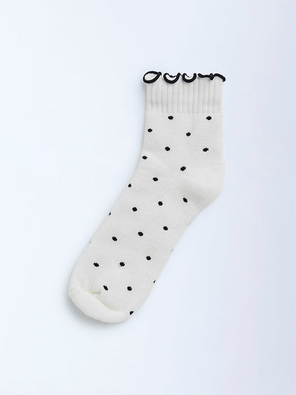 Superstar White Polka Dotted Cotton-Blend Socks