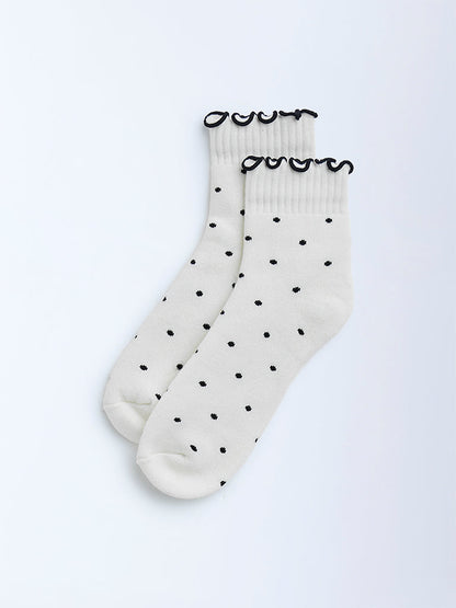 Superstar White Polka Dotted Cotton-Blend Socks