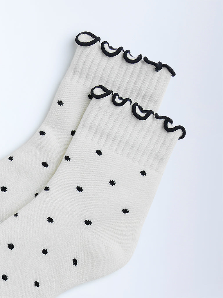 Superstar White Polka Dotted Cotton-Blend Socks