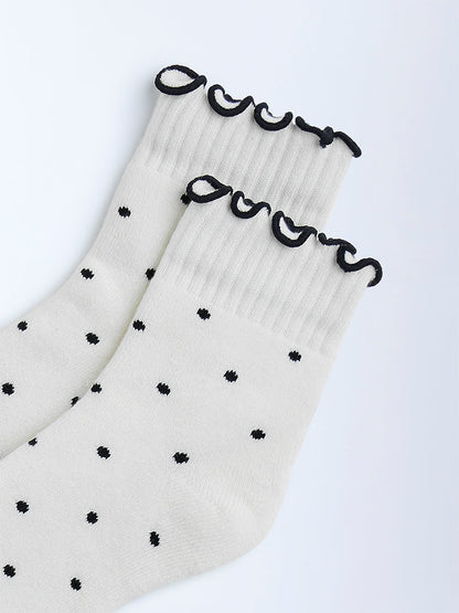 Superstar White Polka Dotted Cotton-Blend Socks
