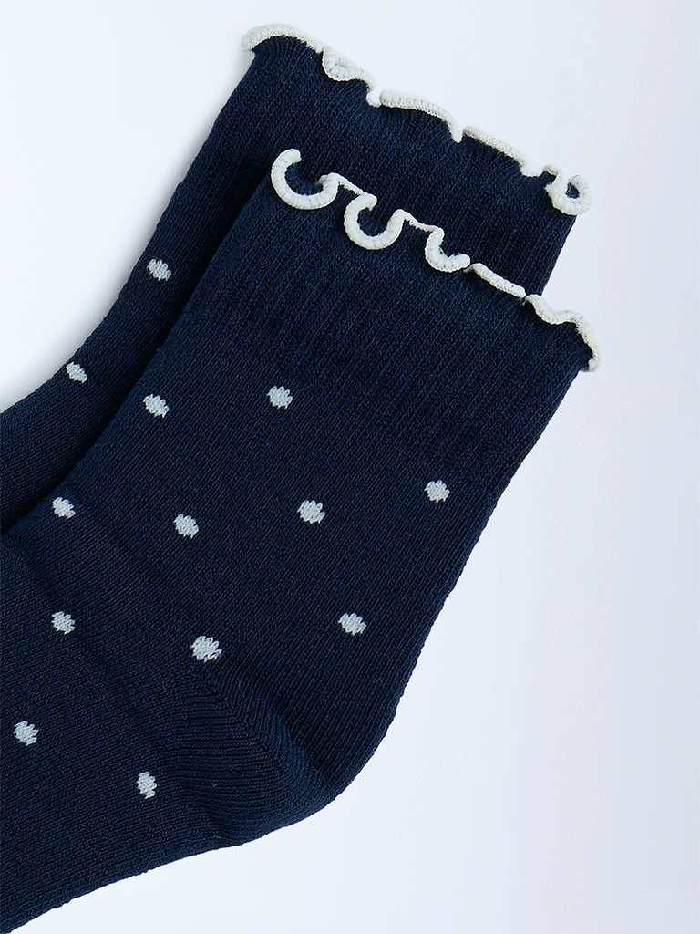 Superstar Navy Polka Dotted Cotton-Blend Socks