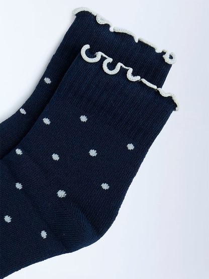 Superstar Navy Polka Dotted Cotton-Blend Socks