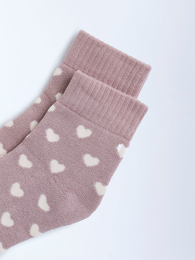 Superstar Dusty Pink Heart Design Cotton-Blend Socks